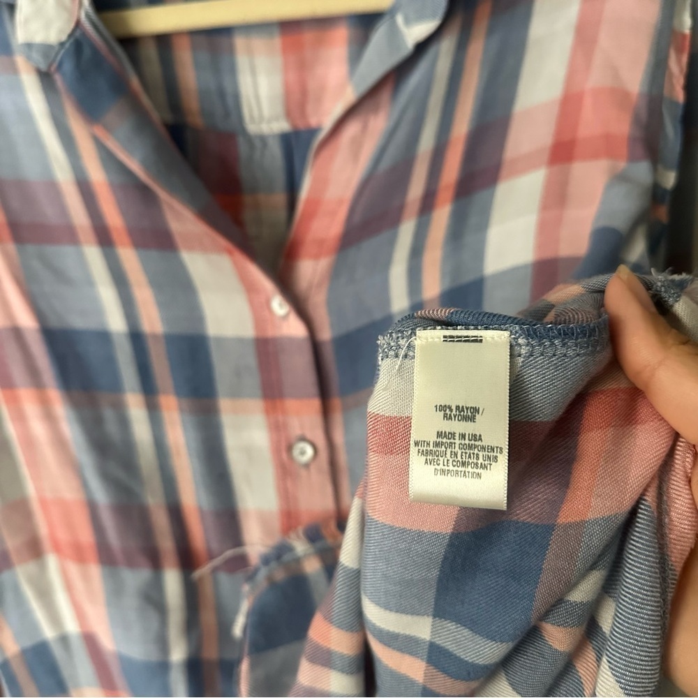 Anthropologie Cloth & Stone Western Frayed Plaid Buttondown Red and Blue Small - Picture 10 of 13